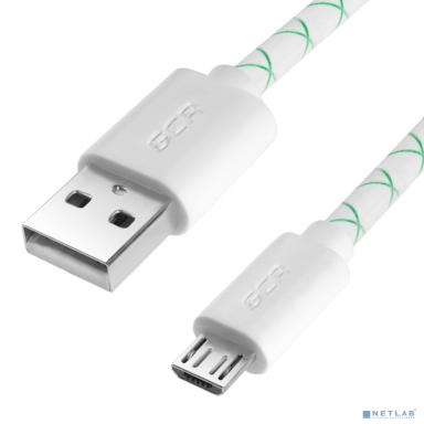 GCR Кабель 0.3m MicroUSB, бело-зеленый, белые коннекторы, быстрая зарядка, 28/24 AWG, GCR-53208