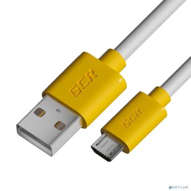 GCR Кабель 0.5m MicroUSB, белый, желтые коннекторы, быстрая зарядка, 28/24 AWG, GCR-53220