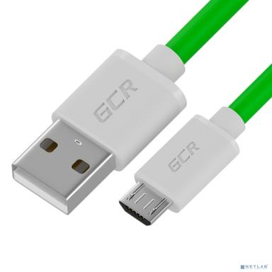 GCR QC Кабель 0.3m MicroUSB, быстрая зарядка, зеленый TPE, белые коннекторы, 28/22 AWG, GCR-53282