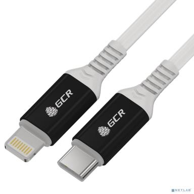 GCR Кабель PREMIUM 1.5m TypeC/Lightning MFI POWER DELIVERY 18 W, быстрая зарядка, белый силикон, AL case черный, белый ПВХ, GCR-53466