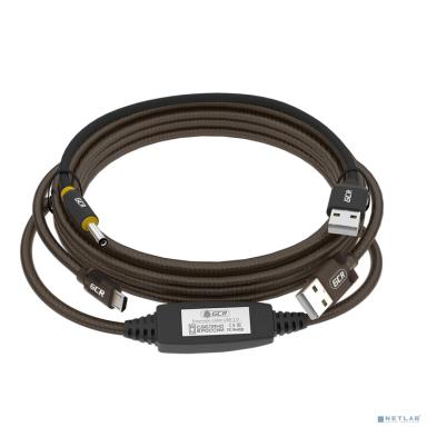 GCR Кабель активный 10.0m USB 2.0, AM/microB, черно-прозрачный, с усилителем сигнала, разъём для доп.питания, 28/24 AWG, GCR-53813