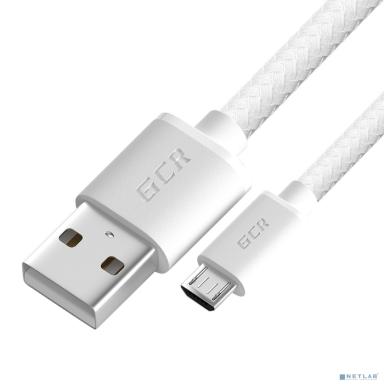 GCR Кабель 1.0m MicroUSB, быстрая зарядка, белый нейлон, GCR-54082