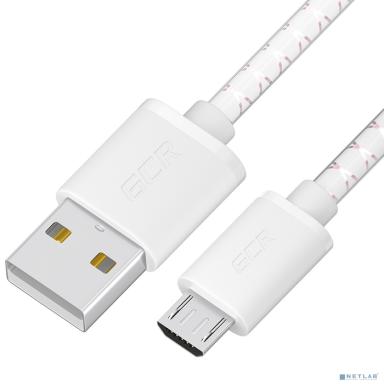 GCR Кабель 1.5m MicroUSB, бело-розовый, белые коннекторы, быстрая зарядка, 28/24 AWG, GCR-54451