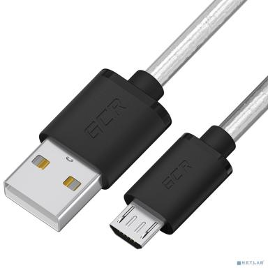 GCR Кабель 0.5m MicroUSB, прозрачный, черные коннекторы, быстрая зарядка, 28/24 AWG, GCR-54475