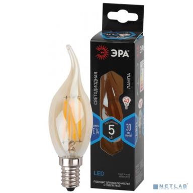 ЭРА Б0047007 Лампочка светодиодная F-LED BXS-5W-840-E14 gold Е14 / Е14 5Вт филамент свеча на ветру золотистая нейтральный свет