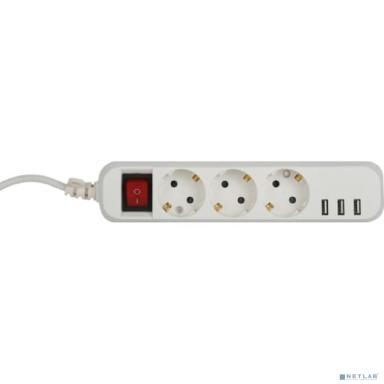 ЭРА Б0052902 Удлинитель электрический U-3es-5m-USB c заземлением с выключателем 3 розетки + 3xUSBA 5м 10А