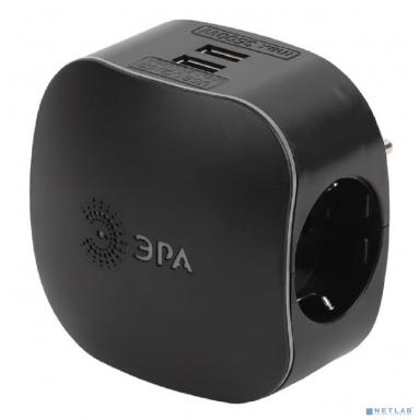 ЭРА Б0046364 Разветвитель электрический SP-3e-USB-BLACK на 3 розетки + 2 USB с заземлением со шторками 16А черный