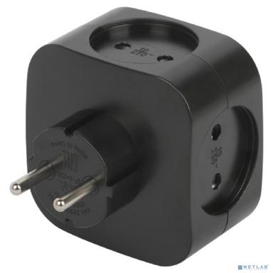 ЭРА Б0049536 Разветвитель электрический SP-4-USB-B на 4 розетки 220V + 2xUSB 2400mA, без заземл 10А (черный)