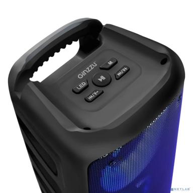 Ginzzu GM-916B (10Вт, TWS, 150Гц-18КГц, динамики 2х3,0", 2400мАч, AUX, USB-flash, микро SD,  КАРАОКЕ, FM-радио, RGB