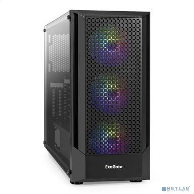 Exegate EX296352RUS Корпус Miditower ExeGate EVO-8227-NPX500 (ATX, БП 500NPX с вент. 12см, 2*USB+1*USB3.0+HD Audio, черный, 3 вент. с RGB подсветкой, боковая панель - закаленное стекло)