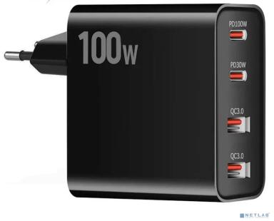 ORIENT PU-A100WL, Сетевое зарядное устройство с функцией быстрой зарядки, мощность 100Вт, Quick Charge 3.0+Power Delivery, выходы: 2xUSB-A + 2xType-C/PD, DC 5/9/12/15/20В, цвет черный (33168)