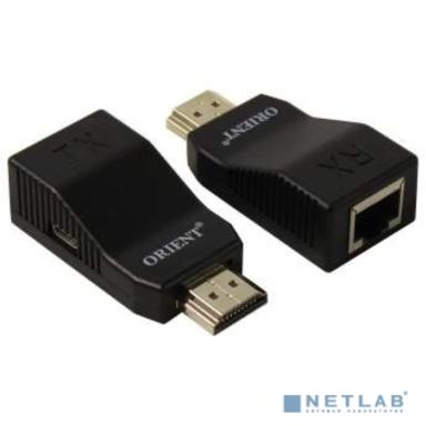 ORIENT VE043, HDMI extender, удлинитель до 60 м по витой паре, HDMI 1.4, 1080p@60Hz/3D, HDCP, подключается 1 кабель UTP Cat5e/6, питание от USB, кабель питания в комплекте (31340)