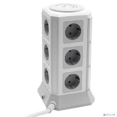 RITMIX RM-2123C White Сетевой фильтр с кнопкой питания {16А, 12 розеток, 2 USB Type-C,3 USB А (5 В, 2,4 А), 2 м } {80003366}