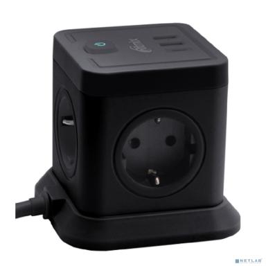 RITMIX RM-242C Black Сетевой фильтр с кнопкой питания {16 А, 4 розетки, Type-C + 2 х USB, 2 м } {80003361}