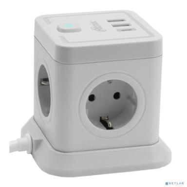 RITMIX RM-242C White Сетевой фильтр с кнопкой питания {16 А, 4 розетки, Type-C + 2 х USB, 2 м } {80003360}