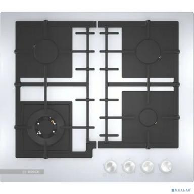 Serie 4, газовая варочная панель, 60см, закаленное стекло, белый, 4 конфорки, 1 конфорка WOK c 2 контурами пламени, индивидуальные чугунные решетки, газ-контроль, автоматический электроподжиг, сделано