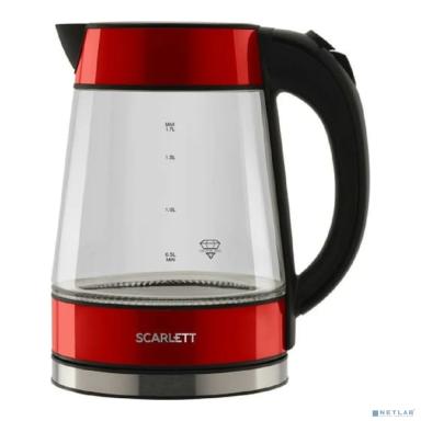 Чайник электрический, Scarlett, SC-EK27G79, Мощность 2200 Вт, Объем 1.7 л, Материал корпуса: Стекло, Индикатор уровня воды, Внутренняя подсветка, Фильтр, Красный