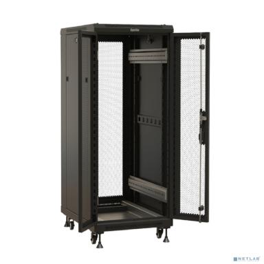 Hyperline TTBR-2261-DD-RAL9004 Шкаф напольный 19-дюймовый, 22U, 1166х600х1000 мм (ВхШхГ), передняя и задняя распашные перфорированные двери (75%), ручка с замком, цвет черный (RAL 9004) (разобранный) 