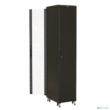 Hyperline TTBR-4268-AS-RAL9004 Шкаф напольный 19-дюймовый, 42U, 2055x600х800 мм (ВхШхГ), передняя стеклянная дверь со стальными перфорированными боковинами, задняя дверь сплошная, ручка с замком, цвет
