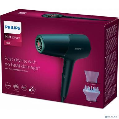 Фен Philips/ Фен Philips, мощность 2300 Вт, 2 скорости, 3 температурных режима, холодный воздух, ионизация, 2 насадки, цвет синий
