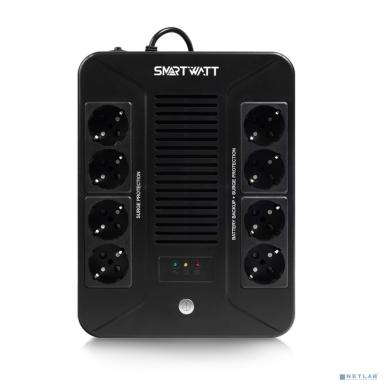SMARTWATT UPS SAFE PRO 600 {линейно-интерактивный, 600/360 ВА/Вт, напольный/настенный, LED индикация, Shuko CEE7/4 - 8 шт. (4 шт. с резервным питанием, 4 шт. - сетевой фильтр}