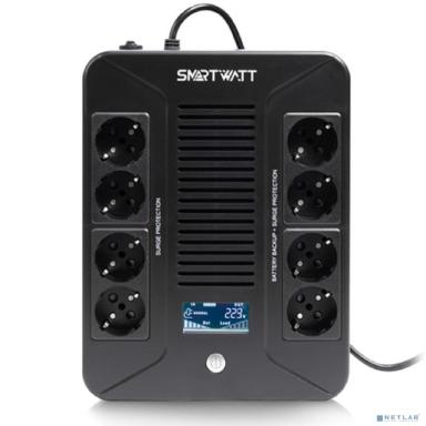 SMARTWATT UPS SAFE PRO LCD 800 {линейно-интерактивный, 800/480 ВА/Вт, напольный/настенный, LCD дисплей, Shuko CEE7/4 - 8 шт. (4 шт. с резервным питанием, 4 шт. - сетевой фильтр}