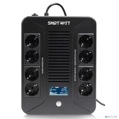 SMARTWATT UPS SAFE PRO LCD 1000 {линейно-интерактивный, 1000/600 ВА/Вт, напольный/настенный, LCD дисплей, Shuko CEE7/4 - 8 шт. (4 шт. с резервным питанием, 4 шт. - сетевой фильтр}