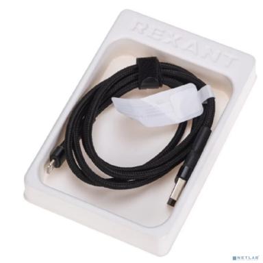 Rexant (18-7059) Кабель USB-A – Lightning для Apple, 2,4А, 1м, в черной нейлоновой оплетке, с LED подсветкой