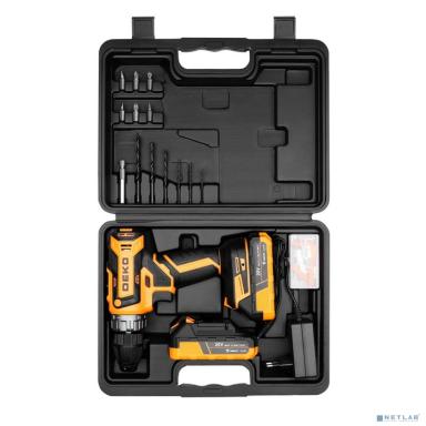 Аккумуляторная дрель-шуруповерт DEKO DKCD20V BMC [080-1009] { кейс + набор 63 инструмента для дома, 20В, 2х3.0Ач }