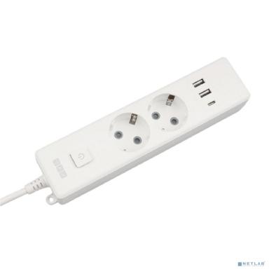 PowerCube Бытовой удлинитель (PC-4-2M) 2р с/з вык.,3USB, 3500 Вт, 16А, 1.9 м, 3*1,0 (белый) {22301}