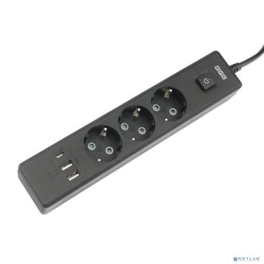 PowerCube Бытовой удлинитель (PC-6B-2M) 3р с/з вык.,3USB, 3500 Вт, 16А, 1.9 м, 3*1,0 (черный) {22310}