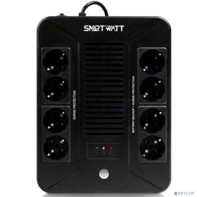 ИБП SMARTWATT UPS SAFE PRO 1000, линейно-интерактивный, мощность 1000/600 ВА/Вт, напольный/настенный, LED индикация, Shuko CEE7/4-8 шт. (4 шт. с резервным питанием, 4 шт.-сетевой фильтр), батарея 12В 