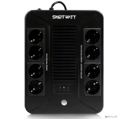 ИБП SMARTWATT UPS SAFE PRO 800, линейно-интерактивный, мощность 800/480 ВА/Вт, напольный/настенный, LED индикация, Shuko CEE7/4-8 шт. (4 шт. с резервным питанием, 4 шт.-сетевой фильтр), батарея 12В 8А