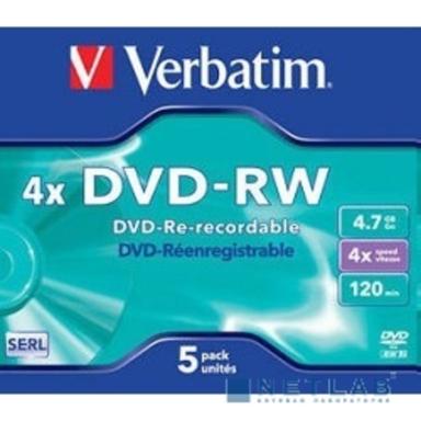 43285 Диски DVD-RW Verbatim 4-x, 4.7 Gb (Jewel Case, 5шт.) 