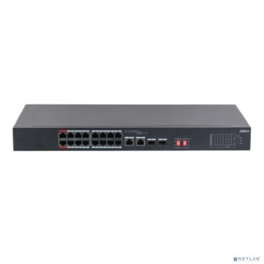 DAHUA DH-S3218-16ET-135 16-портовый неуправляемый коммутатор с РоЕ, 16xRJ45 100Mb, 2хКомбо SFP/RJ45 1Gb uplink, суммарно до 135Вт, коммутация 7.2 Гбит/с, MAC-таблица 8К