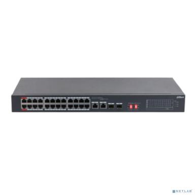 DAHUA DH-S3226-24ET-240 24-портовый неуправляемый коммутатор с РоЕ, 24xRJ45 100Mb PoE, 2хКомбо SFP/RJ45 1Gb uplink, суммарно 240Вт, коммутация 8.8 Гбит/с, MAC-таблица 8К