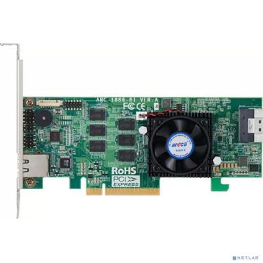 Areca RAID-контроллер Areca ARC-1886-8I PCIe 4.0 x8 Low Profile, NVMe/SAS/SATA 12G, RAID 0,1,5,6,10,50,60, 8port (1*int SFF8654 x8), Cache 8GB (аналог LSI 9560-8i 05-50077-01), RTL