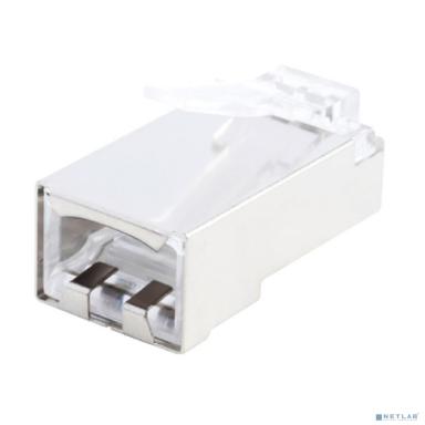 Hyperline PLUG-8P8C-U-C5-10 Разъем RJ-45(8P8C) под витую пару, категория 5e (50 µ"/ 50 микродюймов), экранированный, универсальный (для одножильного и многожильного кабеля) (10 шт)