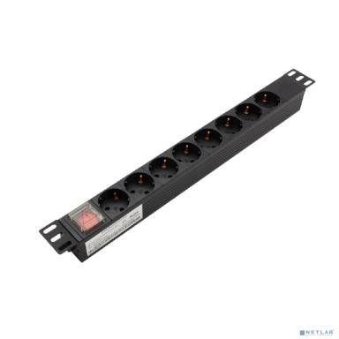 PROconnect (04-0309) Блок розеток 19", 1U, 10А, 8 розеток, корпус алюминий, со шнуром питания