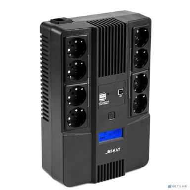 ИБП Бастион SKAT-UPS 800-AID-IN-1x9-8 {Line-interactive, 800/480Вт, LCD-дисплей, USB/ RJ-45, АКБ 1х 9Ач, сверху ЕВРО 4+4, МПТ} (8933)