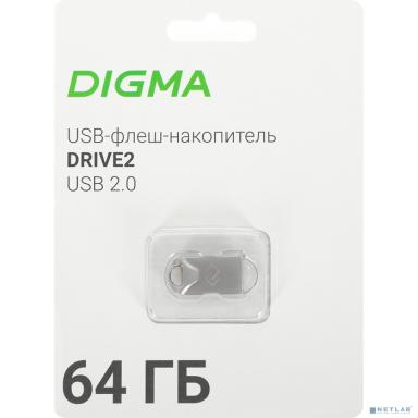 Digma USB Drive 64GB DRIVE2 DGFUM064A20SR USB2.0 серебристый (1880829)