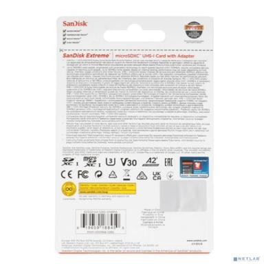 Micro SecureDigital 128GB Sandisk Extreme 128 ГБ, 190 МБ/с, Class 10, SDSQXAA-128G-GN6MA,  1 шт., переходник SD"
