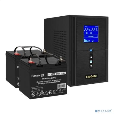 Exegate EX296791RUS Комплект ИБП EX295987RUS + батарея 33Ач EX282974RUS 2шт (инвертор, синус, для котла) SineTower SZ-1000.LCD.AVR.2SH.1C13.USB <1000VA/800W, чистый синусоида, LCD дисплей, AVR, 2*Schu