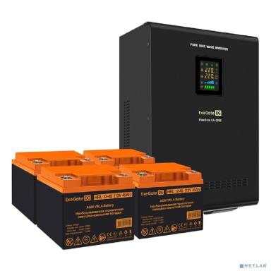 Exegate EX296637RUS Комплект ИБП EX296003RUS + батарея 45Ач EX285666RUS 4шт (инвертор, синус, для котла, настенный) FineSine SX-3000.LCD.AVR.2SH.T <3000VA/2100W, чистая синусоида, цветной LCD-дисплей,
