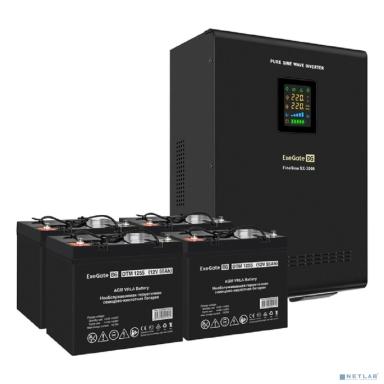 Exegate EX296638RUS Комплект ИБП EX296003RUS + батарея 55Ач EX285667RUS 4шт (инвертор, синус, для котла, настенный) FineSine SX-3000.LCD.AVR.2SH.T <3000VA/2100W, чистая синусоида, цветной LCD-дисплей,