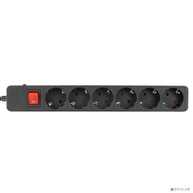 Filum Сетевой фильтр FL-SP6-3.0M-16, 4000 Вт., 6 розеток, защитные шторки, шнур 3.0 м., черный {00-01099765}