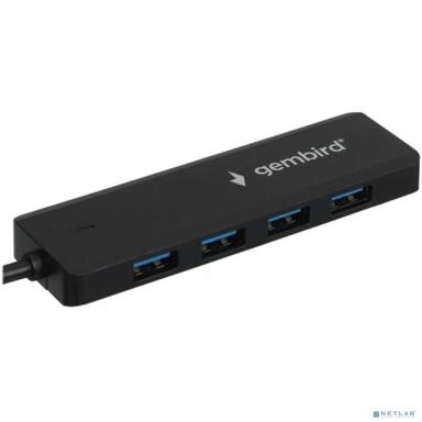Gembird Разветвитель USB3.1 4xUSB, с доп.питанием (порт Type-C), кабель USB 19см, черный, коробка (UHB-C414)