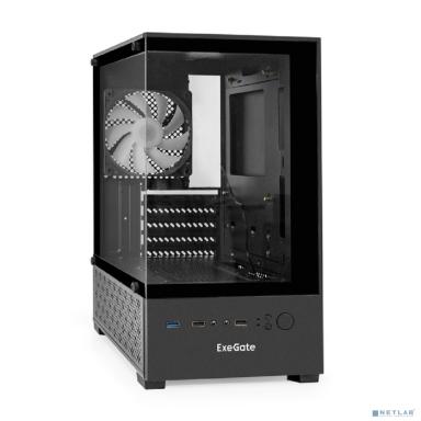 Exegate EX298221RUS Корпус Minitower ExeGate i3 SEA (mATX, без БП, 1*USB+1*USB3.0, HD аудио, черный, 1 вент. 12см с RGB подсветкой, передняя и боковая панели - закаленное стекло)