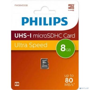 Micro SecureDigital 8GB Philips High Speed  microSDHC Class 10 80MB/s (FM08MD55B/97)