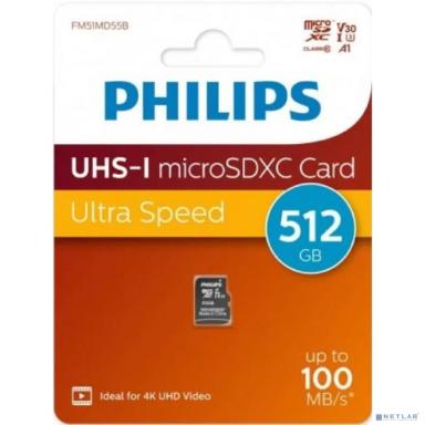 Micro SecureDigital 512GB Philips High Speed  microSDHC Class UHS-I U3, V30, A1, 130MB/s